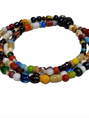 Colorful Multi Strand Beaded Wrap Bracelet Boho Artisan Mixed Bead Adjustable